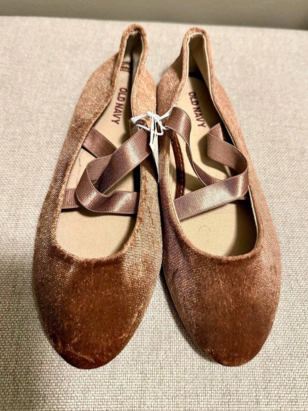 Old Navy Velvet Ballet Flats with Elastic Strap Brown